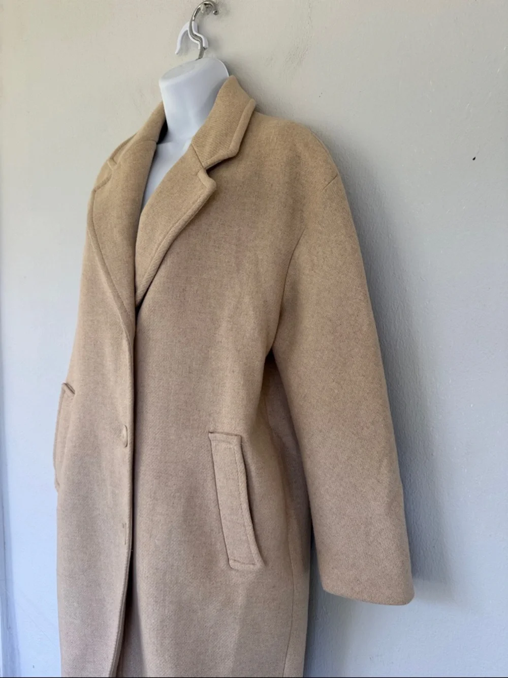 Zara beige cream wool blend longline button up winter peacoat size XS - Picture 9 of 15